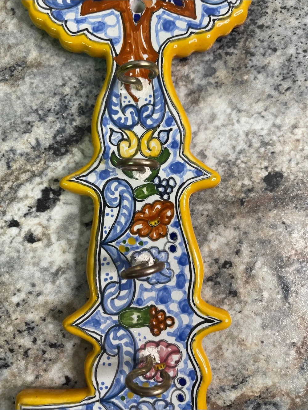 Talavera Ceramic Key Holder Hook – Hand-Made Mexican Wall Decor